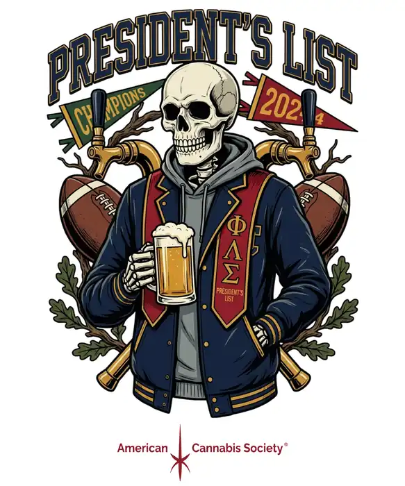 President's List cannabis apparel graphic from THCFACTOR - THCA vending machine and Lodi THCA selection at GreenRX Sauk City